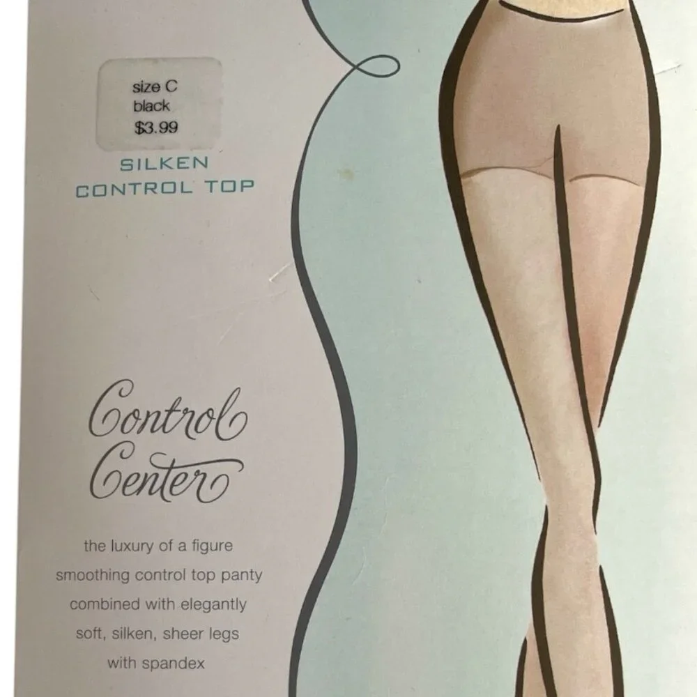 Vtg Dressbarn Silken Control Top Pantyhose – Size C, Black – NOS in Package